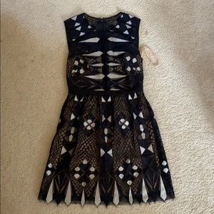 BCBGMAXAZRIA black and white semi-sheer dress
